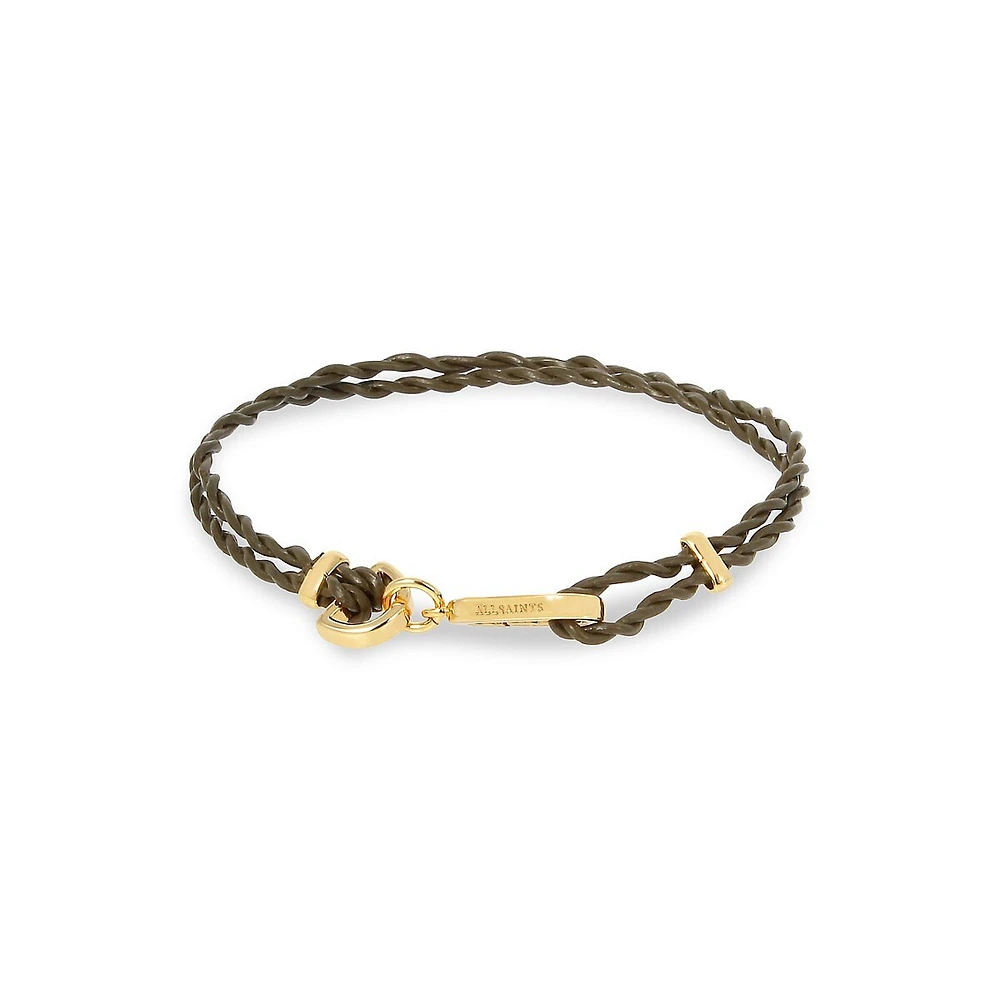 Goldtone & Woven Leather Double-Wrap Bracelet