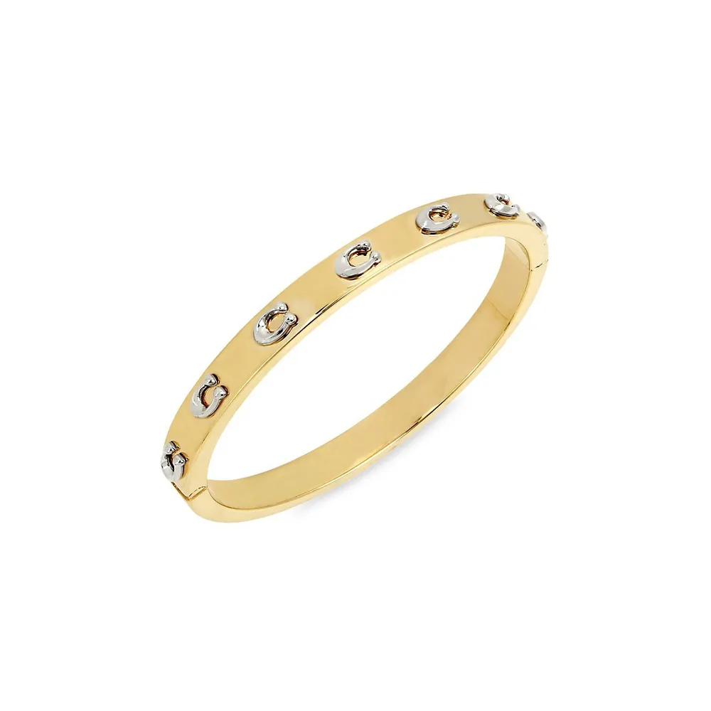 Two-Tone Signature C Hinged Bangle Bracelet