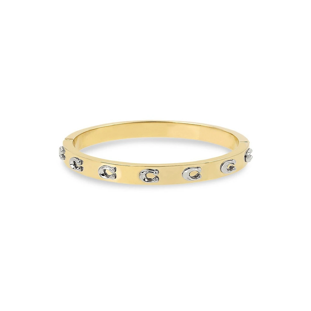 Two-Tone Signature C Hinged Bangle Bracelet