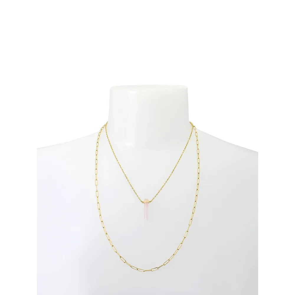 Goldtone & Quartz Pendant Layered Necklace Set