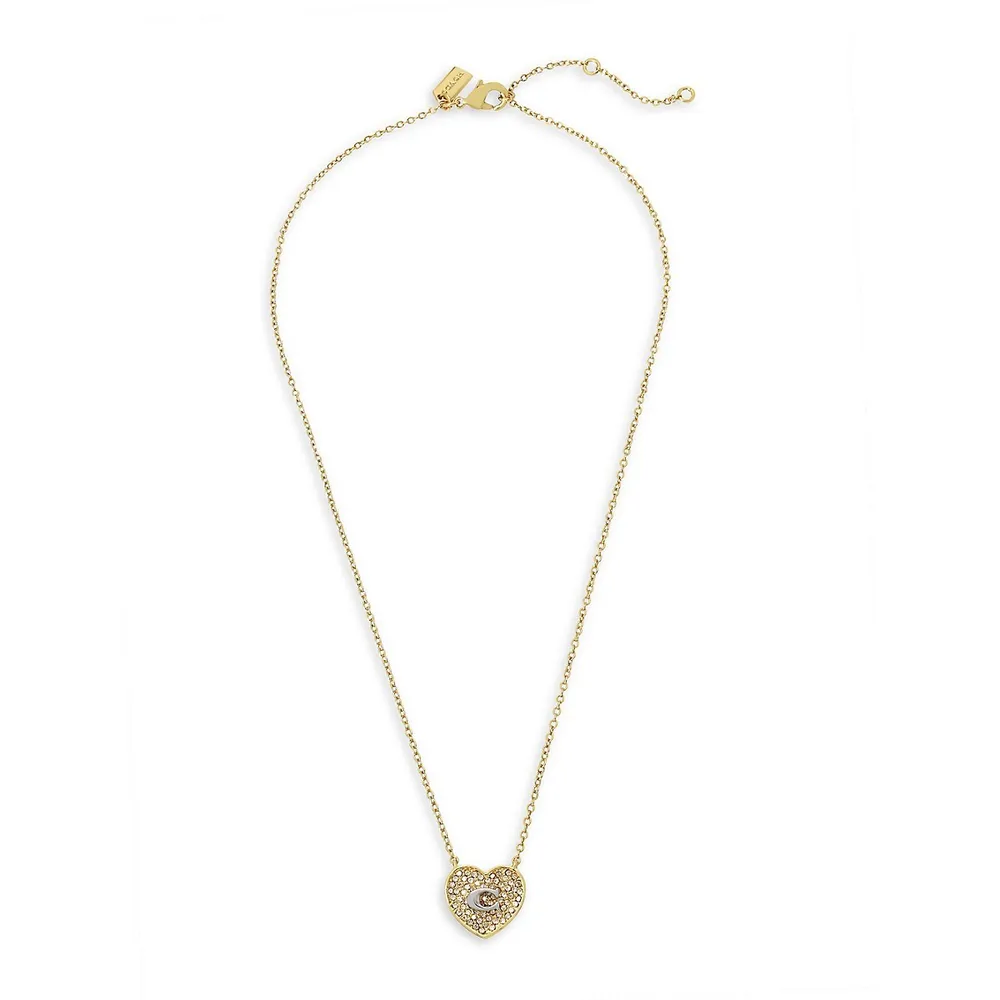 Goldtone C Pave Heart Pendant Necklace