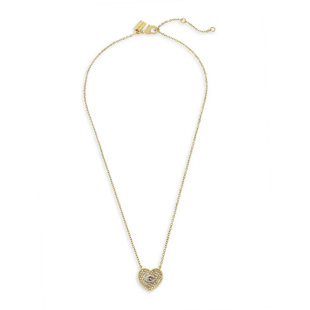 Goldtone & Glass Crystal C Pavé Heart Pendant Necklace