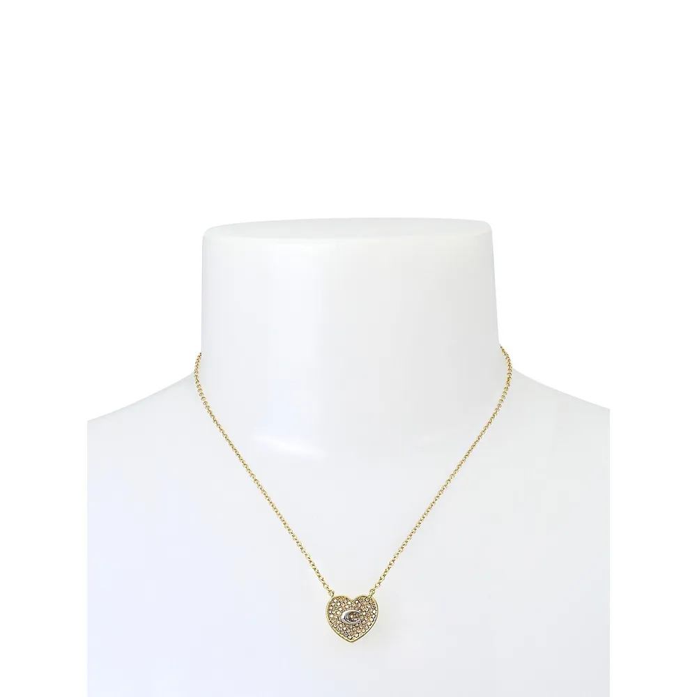 Goldtone & Glass Crystal C Pavé Heart Pendant Necklace
