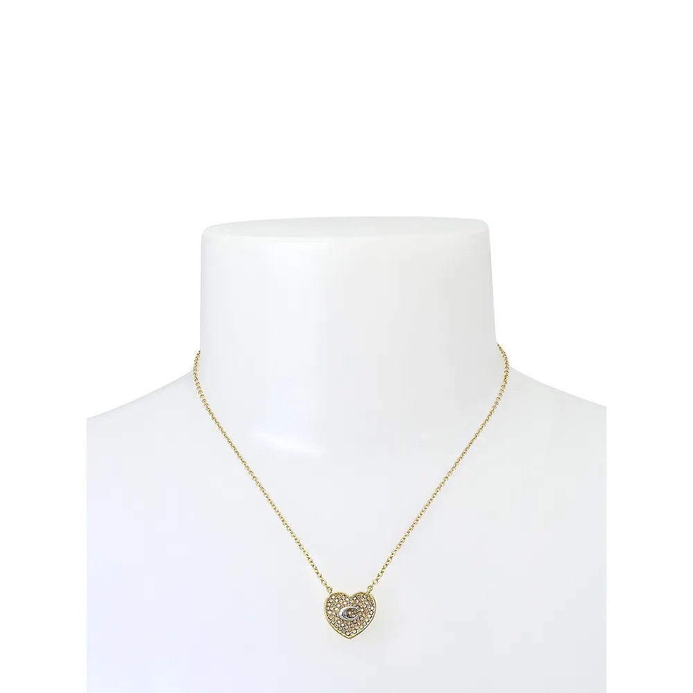 Goldtone C Pave Heart Pendant Necklace