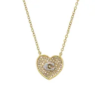 Goldtone C Pave Heart Pendant Necklace