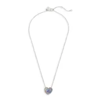 Silvertone & Glass Crystal C Pavé Heart Pendant Necklace