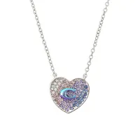 Silvertone C Pave Heart Pendant Necklace
