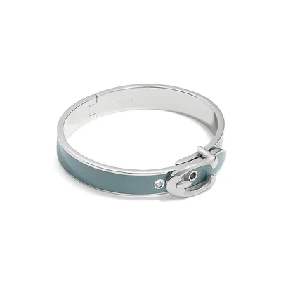 Silvertone & Blue Enamel Signature C Buckle Bangle Bracelet