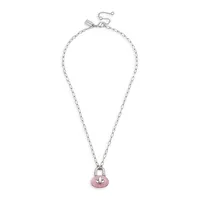 Collier argenté avec pendentif à fermoir pivotant en résine rose