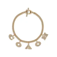 Signature Gold-Tone Embellished Logo Charm Bracelet
