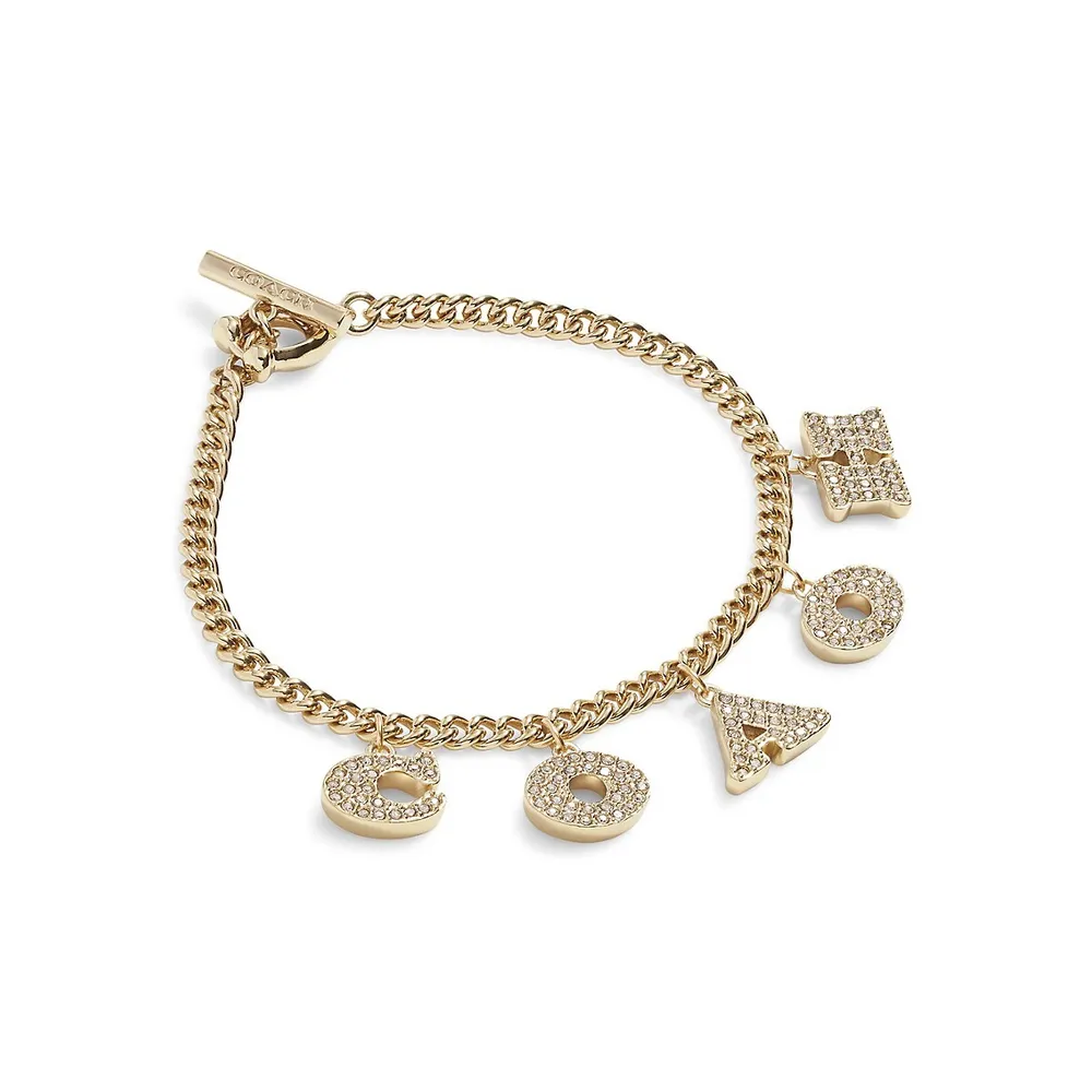 Goldtone & Glass Crystal Signature Charm Curb Chain Bracelet