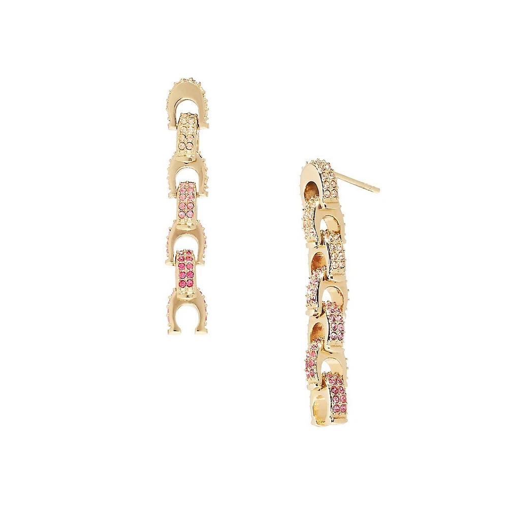 Goldtone & Glass Crystal Signature C Linear Earrings