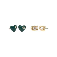 Signature 2-Pair Goldtone & Glass Crystal Heart Earring Set
