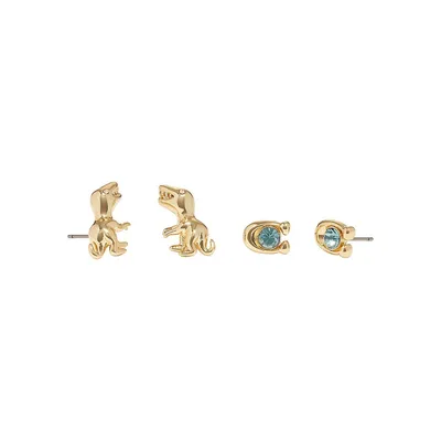 Signature 2-Pair Goldtone & Glass Stone Rexy Earring Set