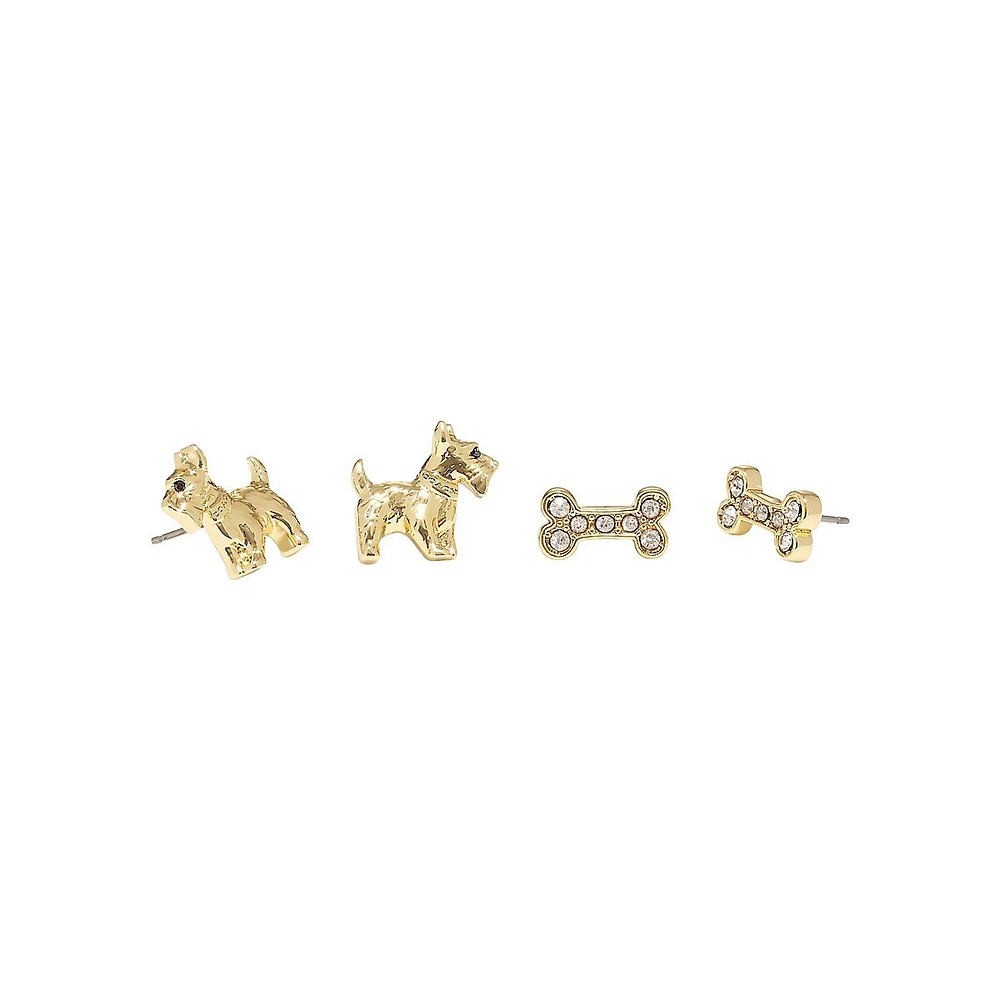 Signature 2-Pair Goldtone & Glass Stone Scottie Earring Set