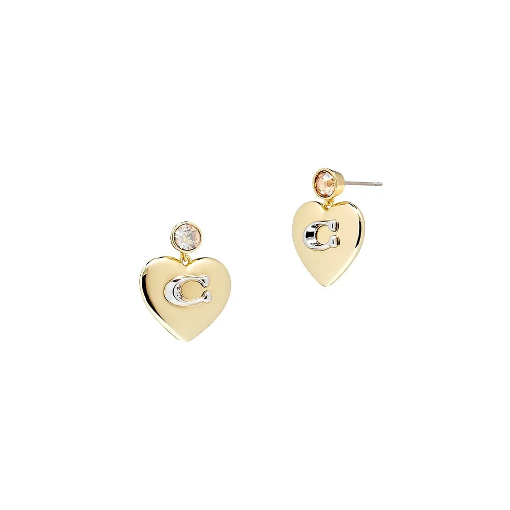 Goldtone & Glass Crystal Signature Heart Drop Earrings