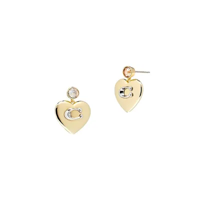 Goldtone & Glass Crystal Signature Heart Drop Earrings