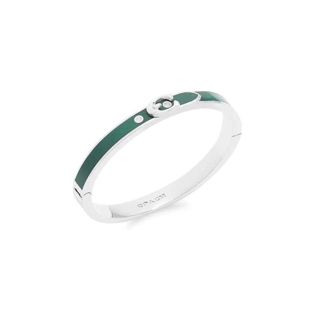 Rhodium-Plated & Enamel Signature C Buckle Bangle Bracelet