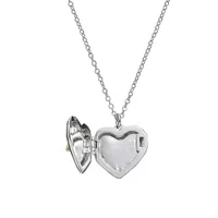 Silvertone Glass Crystal Heart Locket Necklace