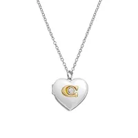 Silvertone Glass Crystal Heart Locket Necklace