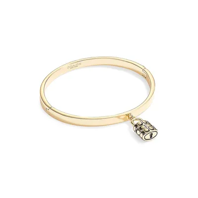Goldtone & Crystal Quilted Padlock Bangle Bracelet