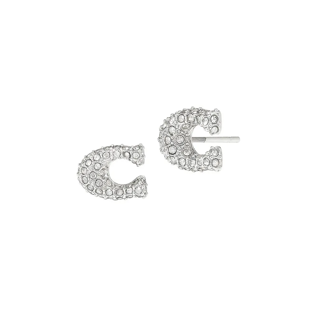 Rhodium-Plated & Glass Crystal Signature Pave Stud Earrings
