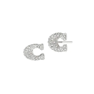 Rhodium-Plated & Glass Crystal Signature Pavé Stud Earrings