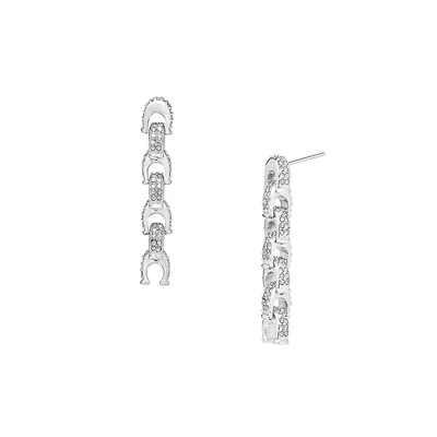 Signature Rhodium-Plated & Glass Stone Pavé C Linear Earrings