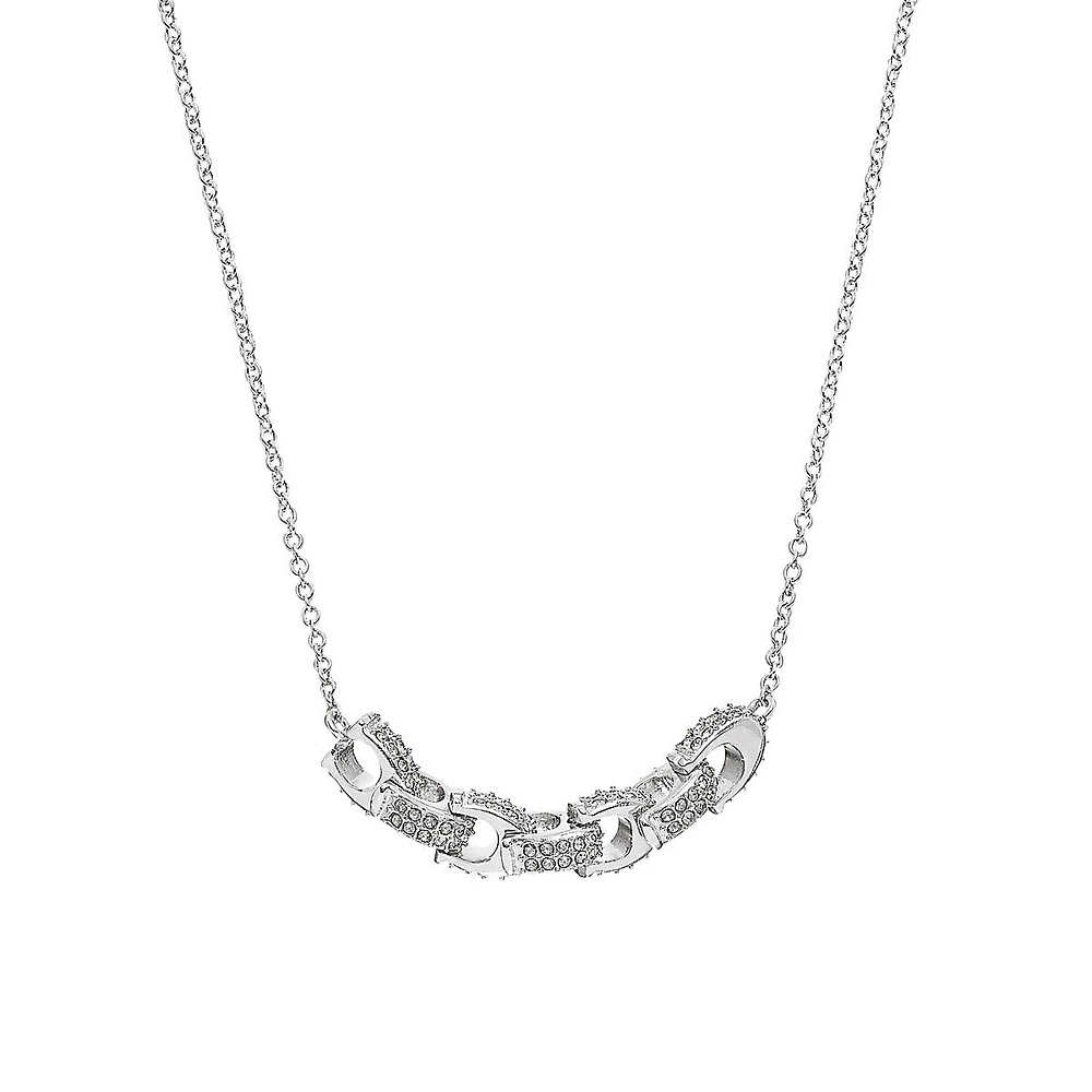 Collier avec pendentif C en verre et plaqué rhodium