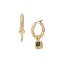 Goldtone & Onyx Stone Charm Tube Hoop Earrings