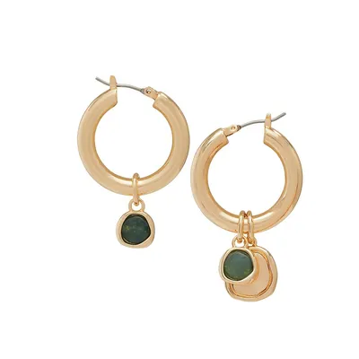 Goldtone & Onyx Stone Charm Tube Hoop Earrings