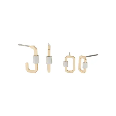 Two-Pair Goldtone Carabiner Hoop Earrings Set