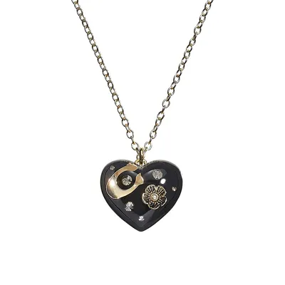 Goldtone & Crystal Signature Heart Pendant Necklace