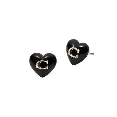 Goldtone Signature Heart Stud Earrings