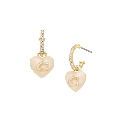 Boucles d'oreilles dorées avec cœur emblématique cristaux dorés
