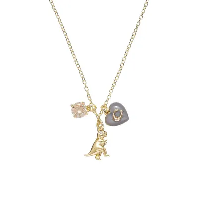 Goldtone & Cubic Zirconia Heart Charm Necklace