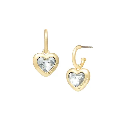 Boucles d'oreilles Huggie à breloque en forme dorées avec cœur en cristal.