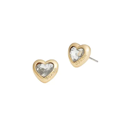 Boutons d'oreilles dorés en forme de cœur à cristaux