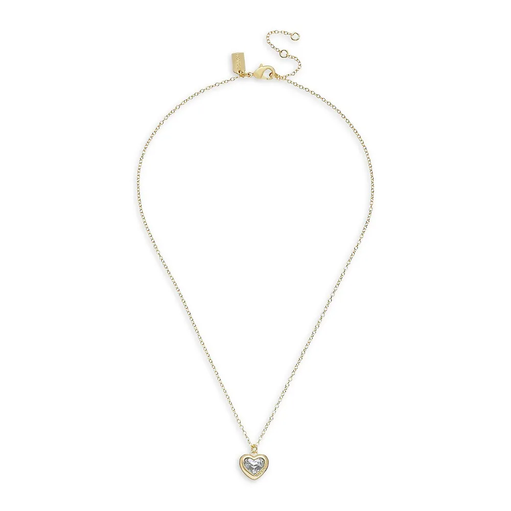 Goldtone & Heart Crystal Pendant Necklace