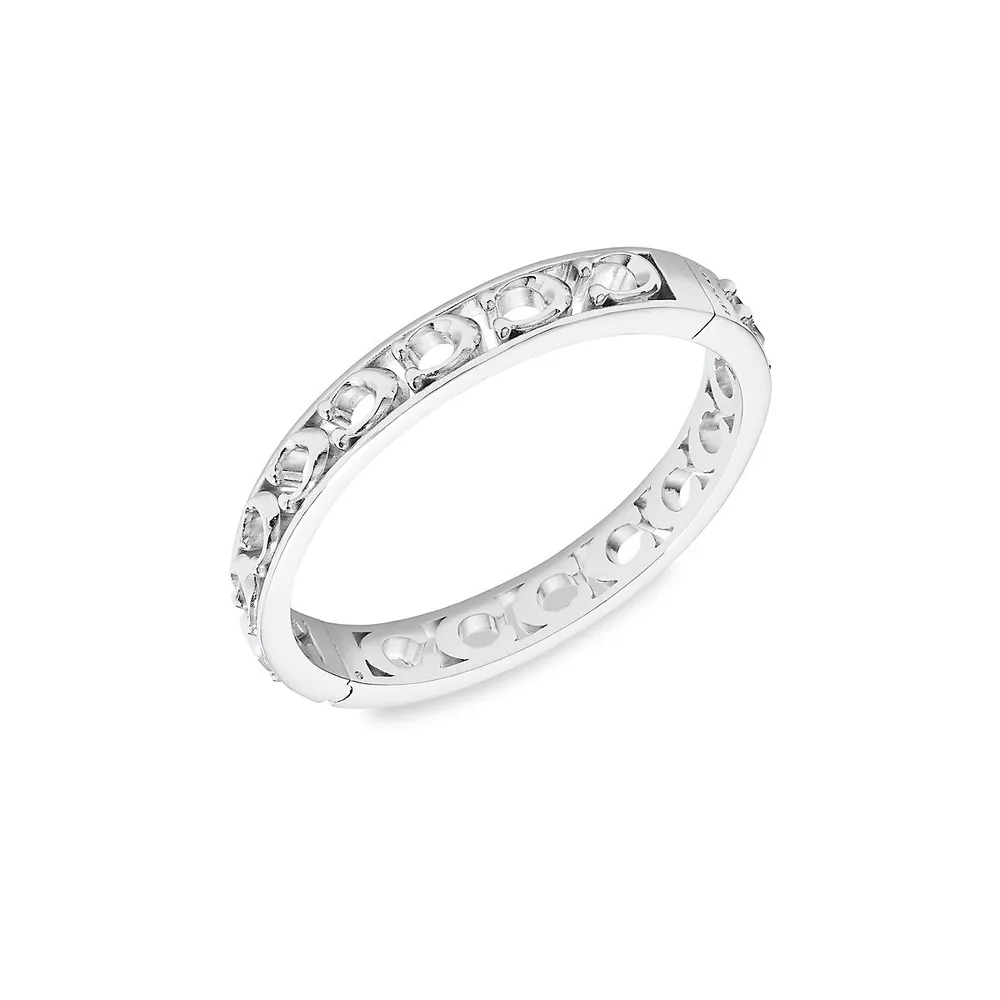 Rhodium-Plated Signature Openwork Hinged Bangle