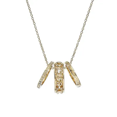 Goldtone Openwork Rings Crystal Pendant Necklace