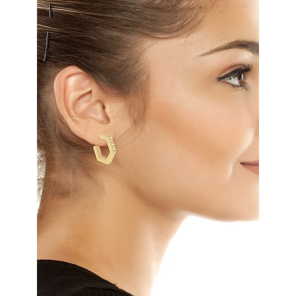 Goldtone & Crystal Pavé Hexagon Hoop Earrings