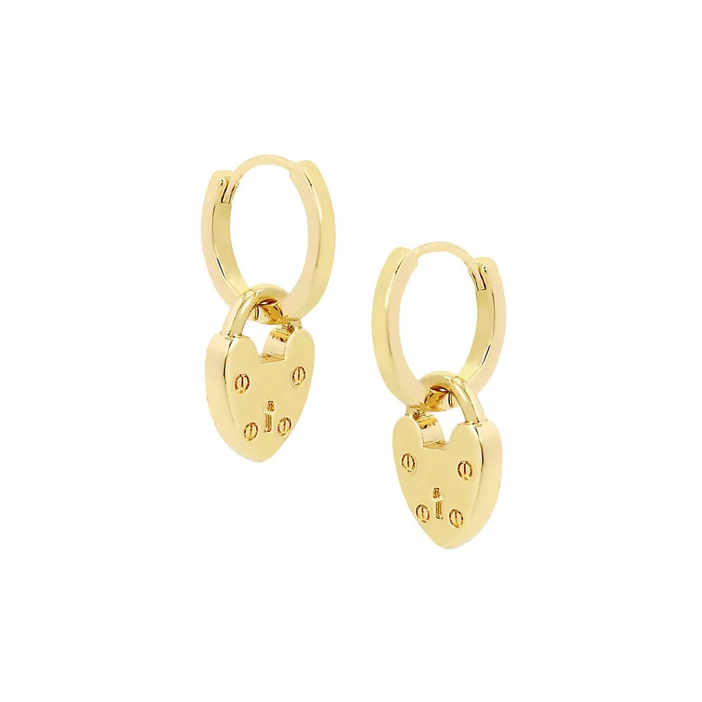 14K Yellow Gold Mini Huggie Hoop Earrings with Heart Drop