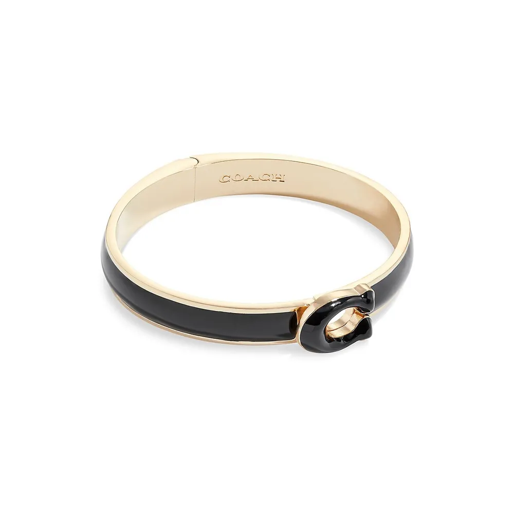 Signature Tabby Goldtone & Enamel Buckle Bangle Bracelet