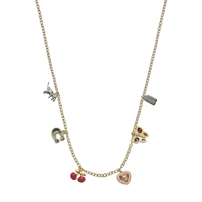 Signature Goldtone, Glass Crystal, Enamel, Resin & Faux Pearl Charm Necklace