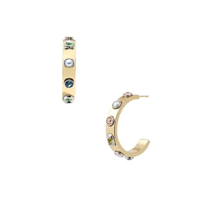 Goldtone, Crystal & Faux Pearl Signature Hoop Earrings