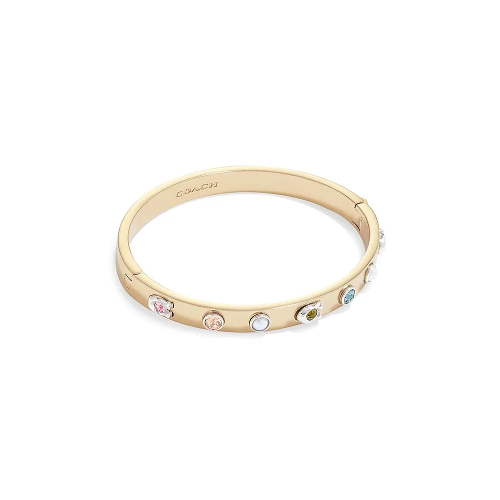 Signature Goldtone & Faux Pearl Bangle Bracelet