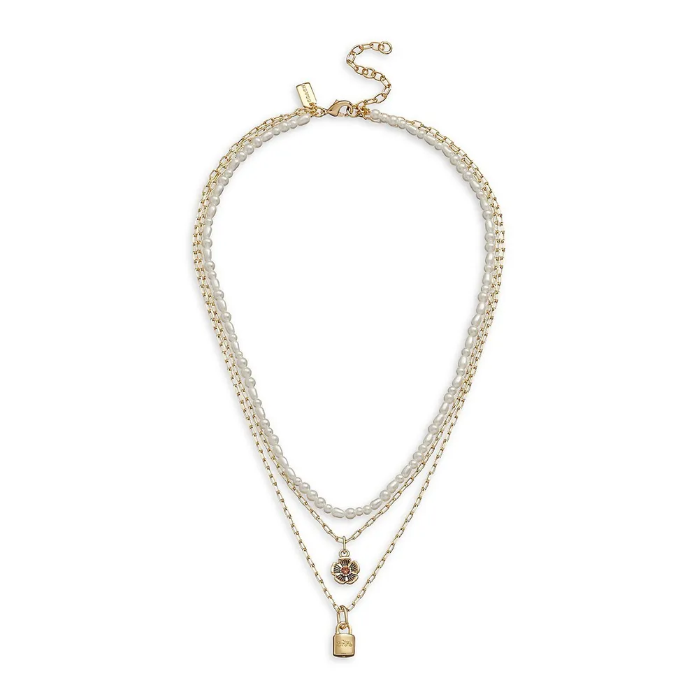 Signature Goldtone, Glass Crystal & Faux Pearl Layered Necklace