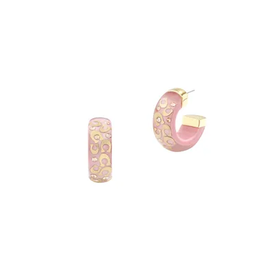 Goldtone & Crystal Signature Resin Hoop Earrings