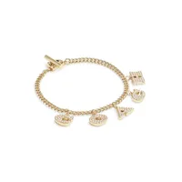 Goldtone & Faux Pearl Signature Charm Curb Chain Bracelet